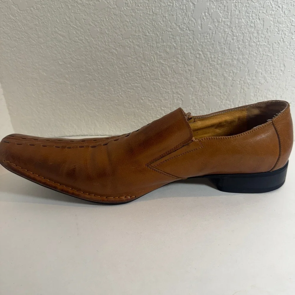 Zota Mens Dress Loafers Leather Square‎ Toe Stitched Slip On Shoes Brown 12